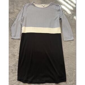 J. Jill Color Block Stripe Dress Women's Small Blue Black Casual Stretch 3/4